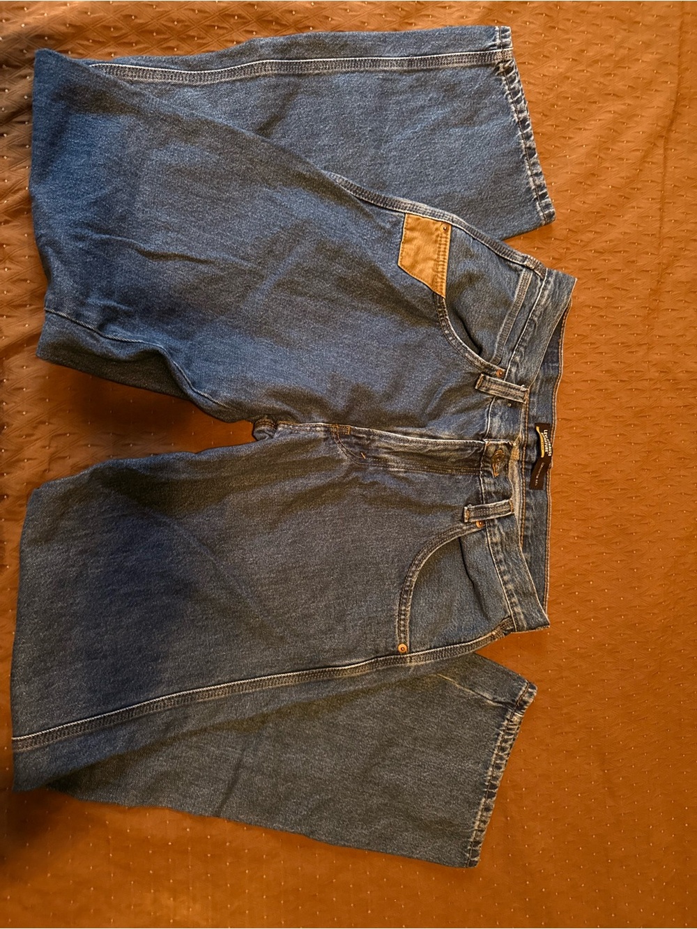 Men's Straight Jeans in Blue with Tan Pocket Accent